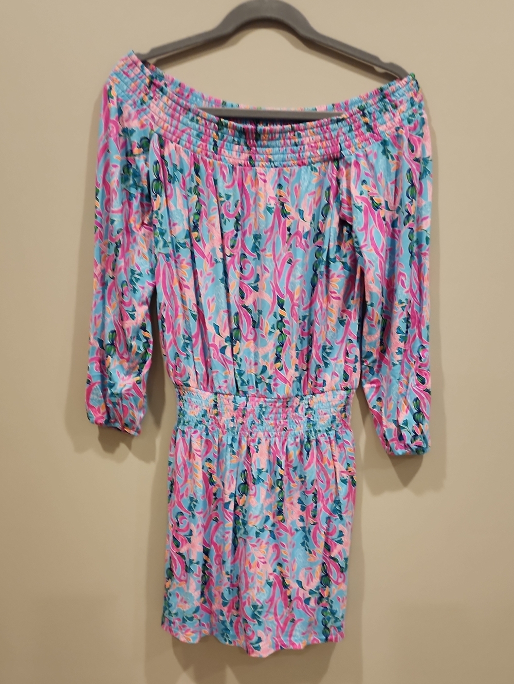 Lilly Pulitzer Pink and Aqua Floral Romper, Size Small